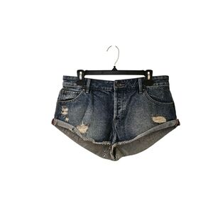 Roxy Button Fly Distressed Micro Jean Shorts Size 29 Mid Rise
